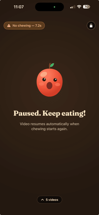 ChewView paused-video screen on iPhone